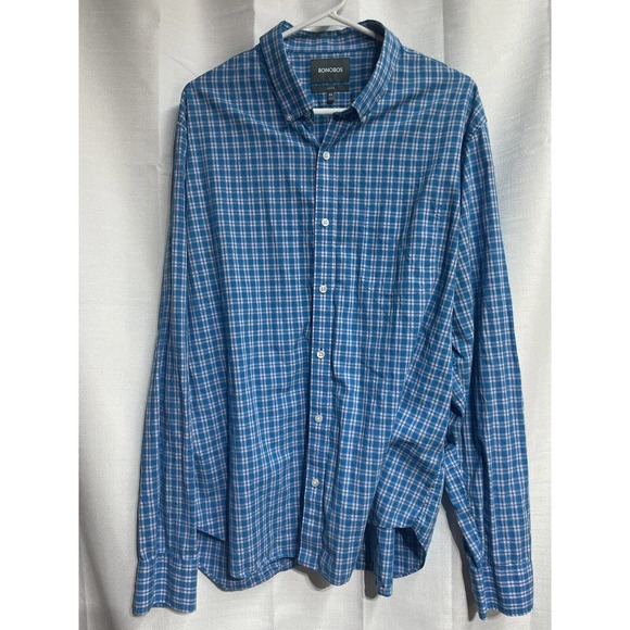 Bonobos Mens 2XL Shirt Long Sleeve Button-Down Checked‎ Blue 100% Cotton - Picture 3 of 6